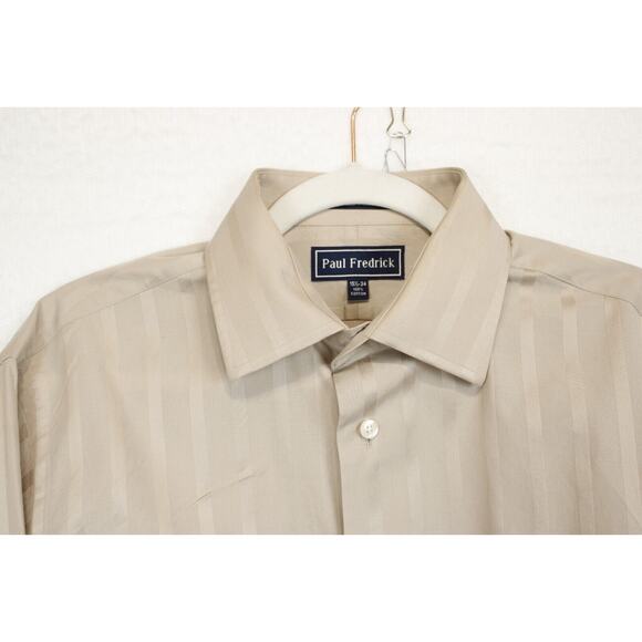 Paul Fredrick Dress Shirt Men 15 1/2 - 34 Imperial 100s Two Ply French Cuff Tan - Picture 7 of 9